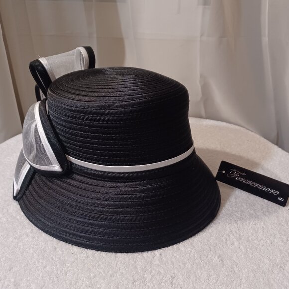 BLACK AND WHITE FORMAL HAT BY FOREVERMORE WITH TAG. - Picture 3 of 5